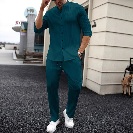Conjunto de Camisa y Pantalón Liso Primavera Verano para Hombre - Image 4