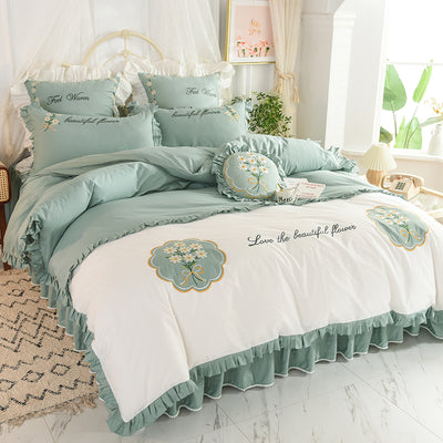 Juego de Cama Infantil de 4 Piezas en Algodón con Volantes y Bordado de Flores - Image 3