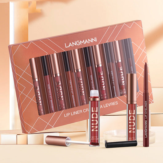Set de 12 Piezas: 6 Labiales Mate + 6 Delineadores Waterproof de Larga Duración
