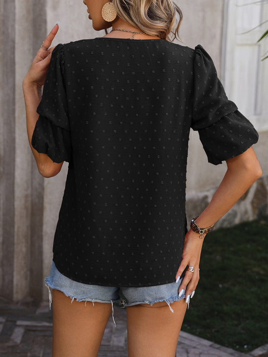 Blusa Elegante de Gasa con Cuello en V y Mangas Abullonadas - Image 16