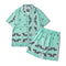 Conjunto Casual Hombre Camisa y Shorts Estampado Flor de Marañón Verde