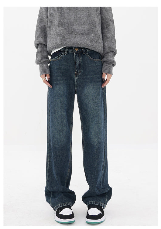 Pantalones Vaqueros Retro Azul Degradado Cintura Alta Rectos Casuales para Mujer - Image 6