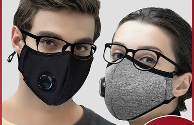 Man wearing a black knitted anti-fog face mask with an exhalation valve, black-rimmed glasses, and a dark grey shirt. - Image 10
