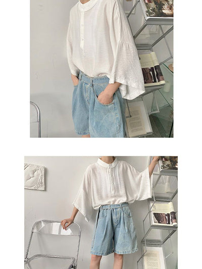 Camisa Japonesa Ligera para Hombre con Cuello Mao de Manga Corta - Image 8