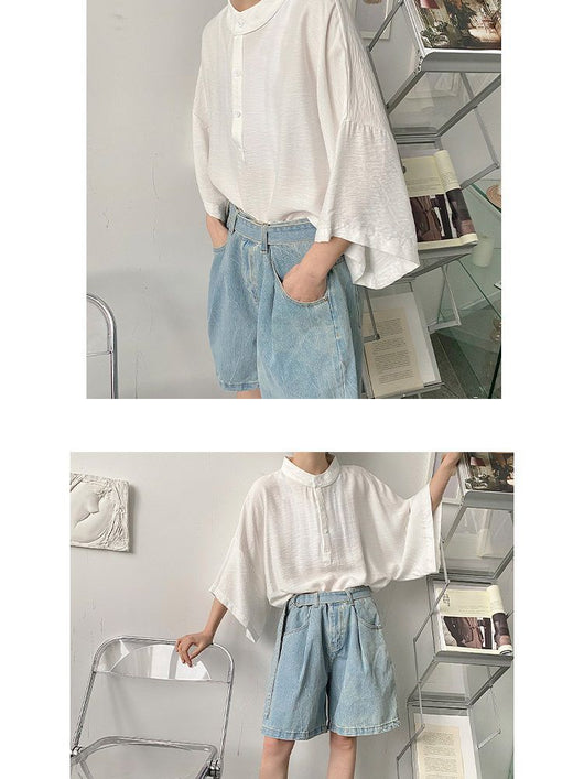 Camisa Japonesa Ligera para Hombre con Cuello Mao de Manga Corta - Image 8