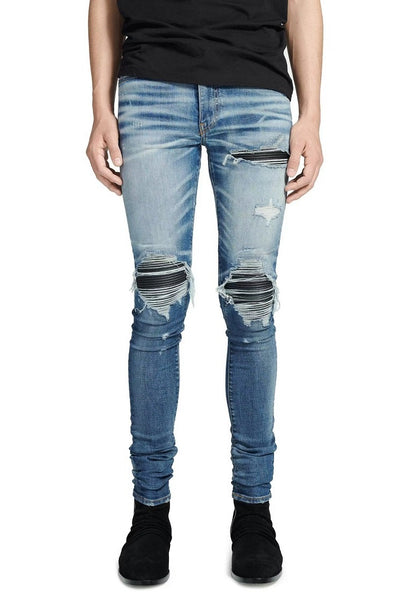 Jeans Vintage Desgastados con Parches de Cuero y Diseño Patchwork para Hombre - Image 2