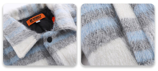 Chamarra Camisera Bordada a Rayas para Parejas - Otoño e Invierno - Image 2