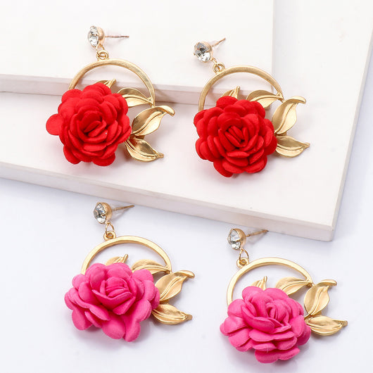 Aretes Colgantes de Tela Floral - Image 24