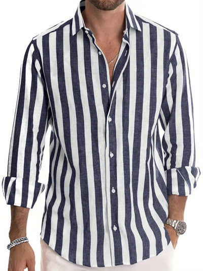 Camisa Casual de Manga Larga con Rayas para Hombre - Image 7