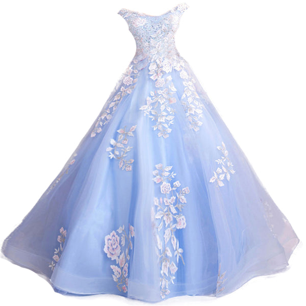 Vestido de Noche para Boda con Flores Azules - Diseño Elegante para Dama de Honor - Image 3
