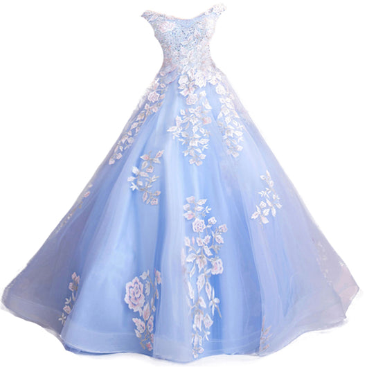 Vestido de Noche para Boda con Flores Azules - Diseño Elegante para Dama de Honor - Image 3