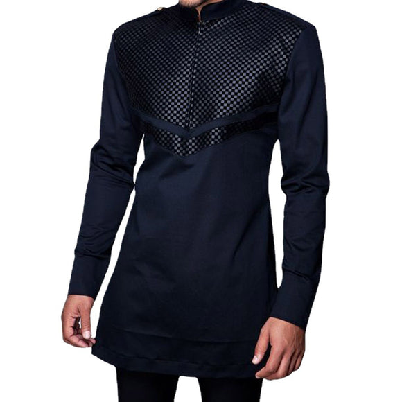 Camisa Casual Negra Estilo Étnico para Hombre