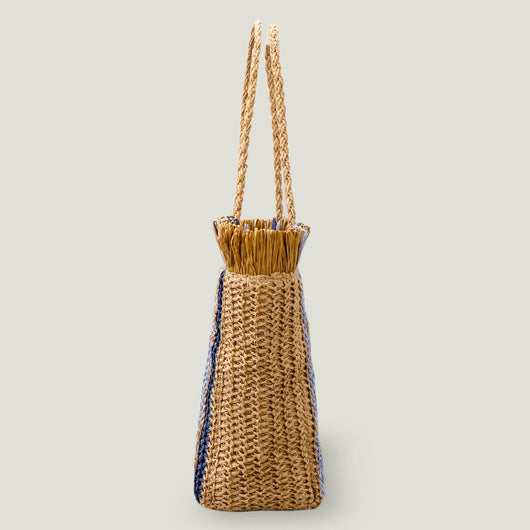Bolsa Tote Artesanal de Rafia con Rayas y Flecos para Viajes Diarios - Image 2