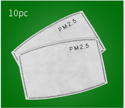 Two white PM2.5 mask filters with black stitching, indicating a 10-piece pack, on a green background. - Image 12