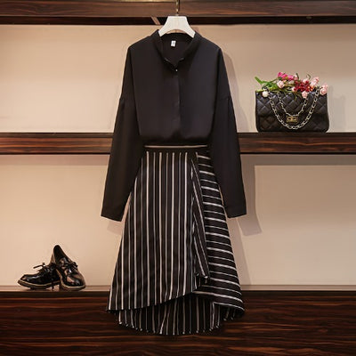 Traje Casual Elegante: Blusa Manga Larga y Falda para Mujer - Image 10
