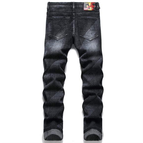 Pantalones Vaqueros Skinny Estampados para Hombre Cintura Media