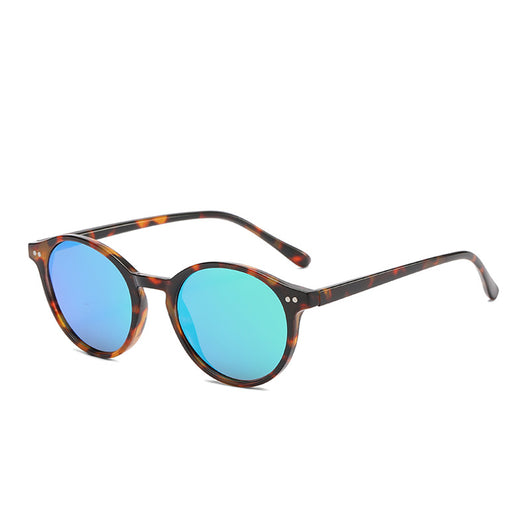 Round black full-rim sunglasses with vibrant blue polarized lenses, ideal for sun protection and fashion. - Image 16