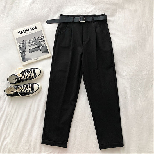 Pantalones Casuales de Cintura Alta Sueltos y Reductores de Color Sólido - Image 3