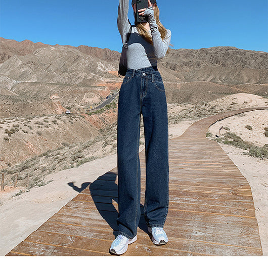 Pantalones Jeans Anchos de Talle Alto con Efecto Desgastado para Mujer