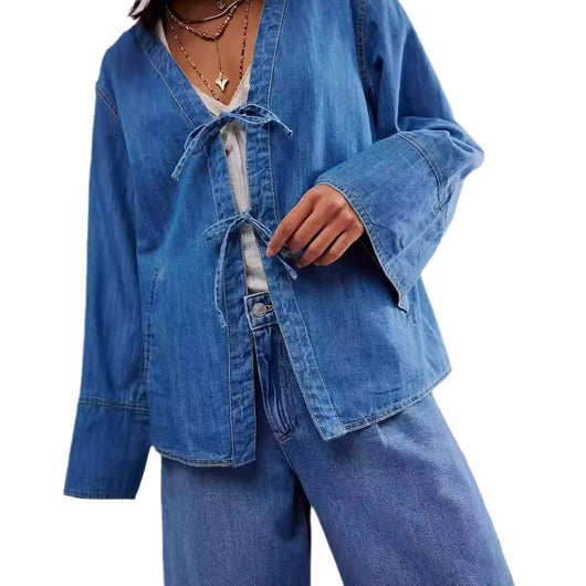 Chaqueta Camisa Denim Lavado con Bolsillos y Mangas Largas - Image 11