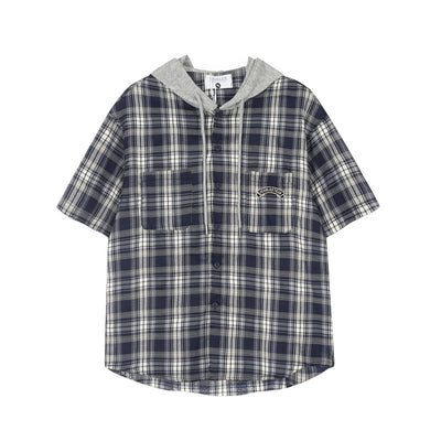 Camisa Cuadriculada con Capucha de Manga Corta para Hombre - Image 13