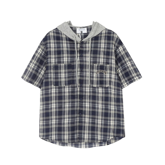 Camisa Cuadriculada con Capucha de Manga Corta para Hombre - Image 13
