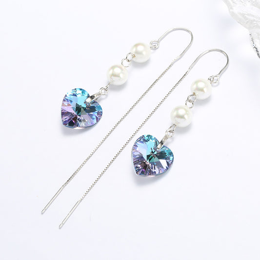 Aretes de Moda Femenina con Perlas de Cristal en Forma de Corazón