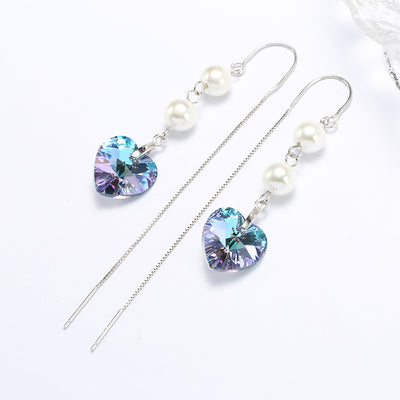 Aretes de Moda Femenina con Perlas de Cristal en Forma de Corazón