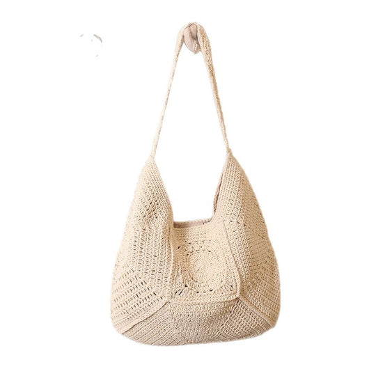 Bolsa de Playa Tejida de Algodón con Patrón Cuadros Vintage - Gran Capacidad para Viajes y Vacaciones - Image 5