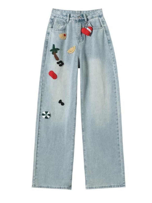 Pantalones Jeans Rectos Cintura Alta con Bordados para Mujer - Image 7