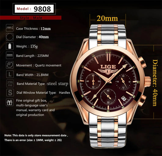 Reloj de Negocios Deportivo Acero Inoxidable Multifuncional con Calendario - Image 13