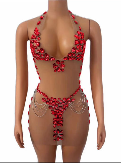Vestido Elegante Transparente con Cristales Brillantes - Image 4