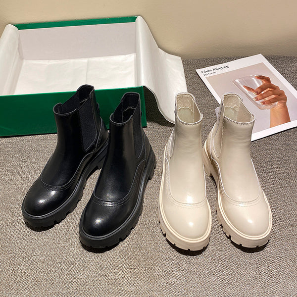 Botas Cortas Martin Estilo Británico con Elástico Lateral para Mujer