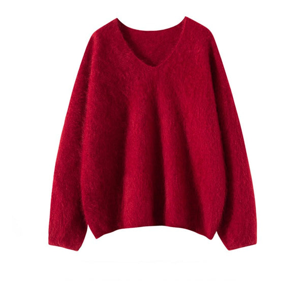 Suéter Holgado de Cuello V para Otoño e Invierno - Suave y Cómodo
