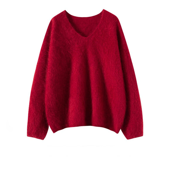 Suéter Holgado de Cuello V para Otoño e Invierno - Suave y Cómodo