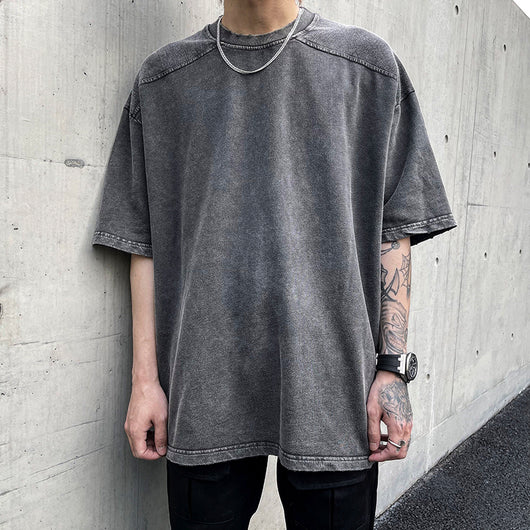 Camiseta Suelta de Color Liso con Manga Cinco Puntos