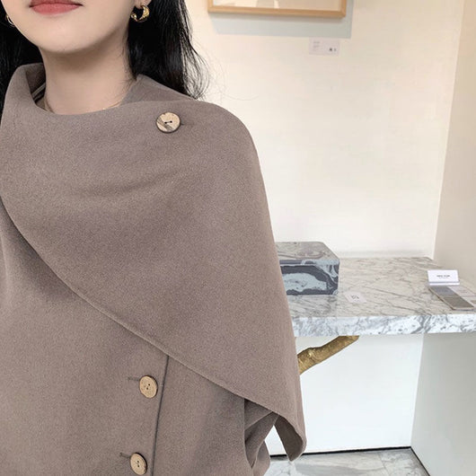 Abrigo de Lana con Diseño de Bufanda Integrada para Mujer - Image 5