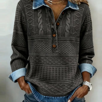 Blusa Retro de Cuello Alto con Estampado y Manga Larga - Image 11