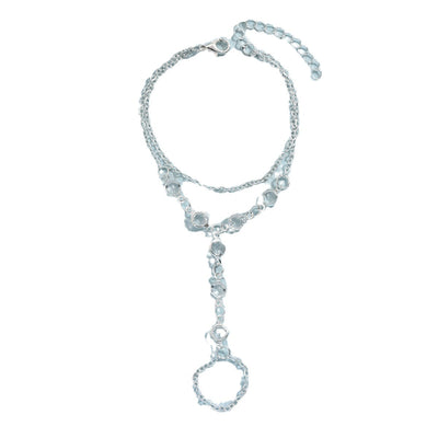 Gold-tone layered bracelet ring with clear crystal accents and a finger loop, featuring a lobster clasp closure. - Image 5