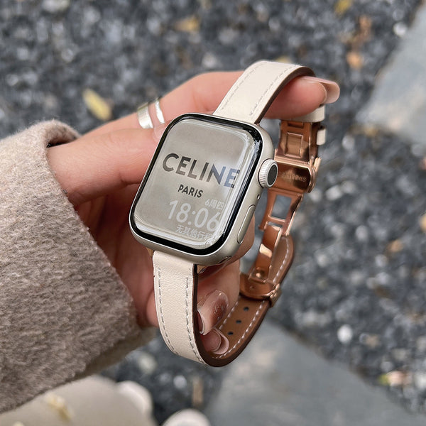 Correa de Reloj de Cuero Genuino con Hebilla Mariposa Otoño Invierno Coreano