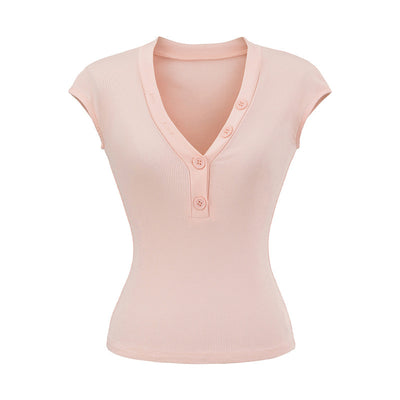 Playera Cuello V Ajustada de Manga Corta - Diseño Moderno y Favorecedor - Image 9