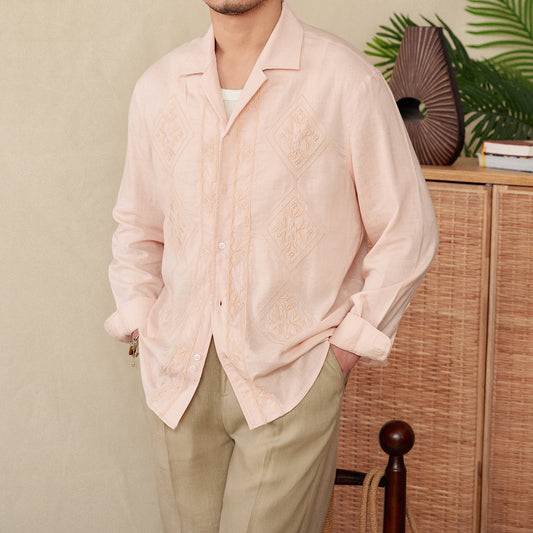 Camisa de Lino y Algodón con Cuello Cubano Bordado - Protección Solar de Manga Larga - Image 2