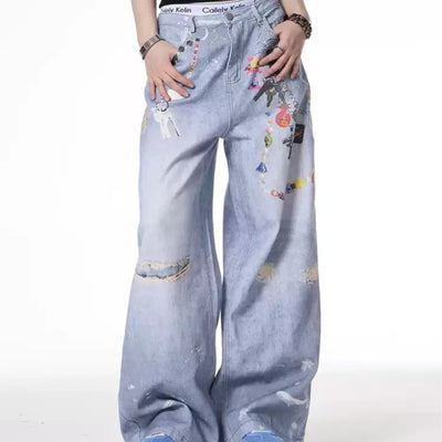 Jeans Anchos Desteñidos con Diseño Artesanal para Mujer - Estilo Verano - Image 9
