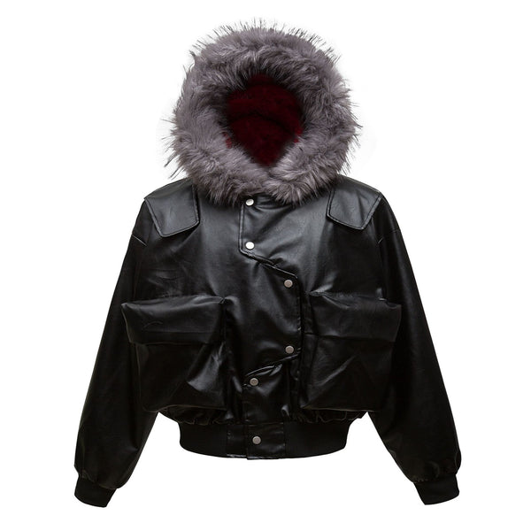 Abrigo Acolchado de Cuero PU Retro con Bolsillos Tridimensionales para Hombre