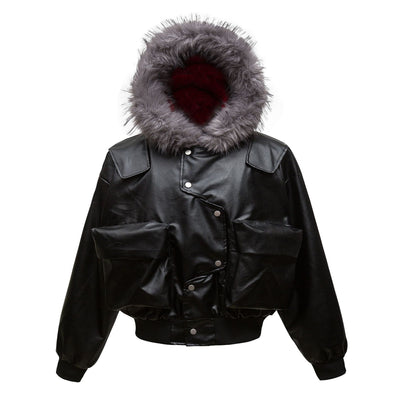 Abrigo Acolchado de Cuero PU Retro con Bolsillos Tridimensionales para Hombre