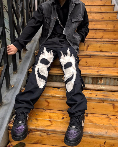 Pantalones Skull con Múltiples Bolsillos y Cierre - Estilo Urbano Holgado - Image 8