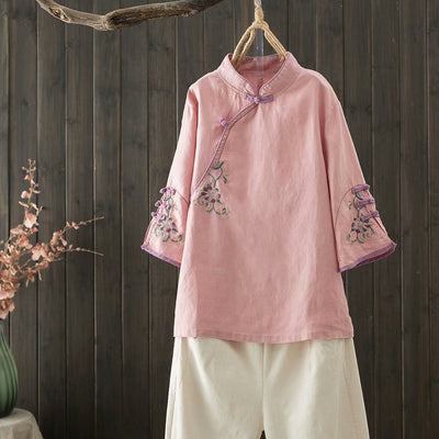 Blusa Tradicional China con Bordado y Cierre Retro en Algodón y Lino - Image 5