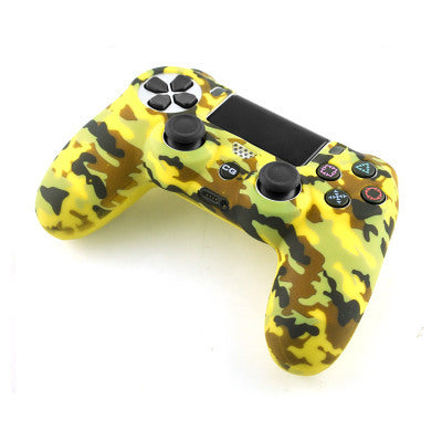 Bright yellow silicone protective cover for a PS4 controller, featuring black buttons and colored action symbols. - Image 50