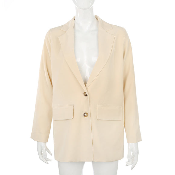 Blazer Vintage Beige Claro con Bolsillos - Chaqueta Casual Elegante
