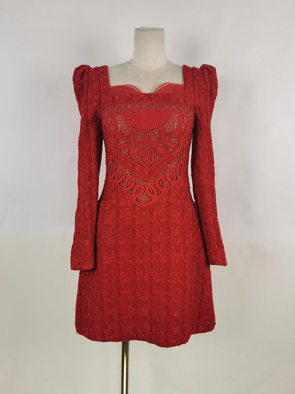 Vestido Rojo Elegante con Mangas Abullonadas para Fiestas y Año Nuevo - Image 7